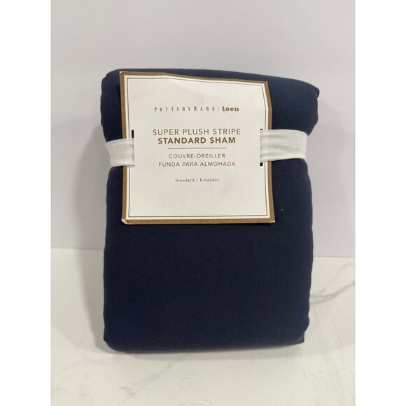 Pottery Barn Teen Super Plush Stripe Standard Sham Navy Blue 20x26 NWT - Picture 2 of 4